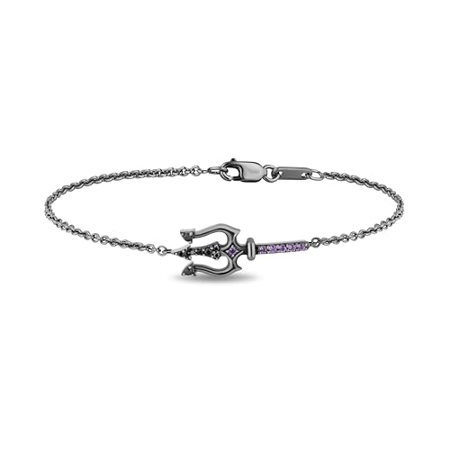 Jewelili Enchanted Disney Fine Jewelry Ursula Bracelet for Women | Black Rhodium over Sterling Silver | Amethyst & 1/10 CTTW Black Diamonds | Disney Villain Inspired Jewelry Gifts for Her