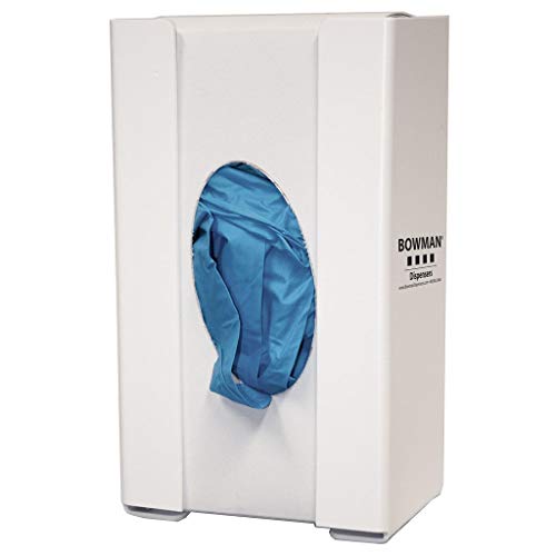 Glove Box Dispenser - Single Holds one Box of Gloves Flexible Spring Two-Way Keyholes for Vertical or Horizontal Wall mounting White Sintra Plastic Made in The USA Dims: 4.07”L x 5.8”W x 10.06”H