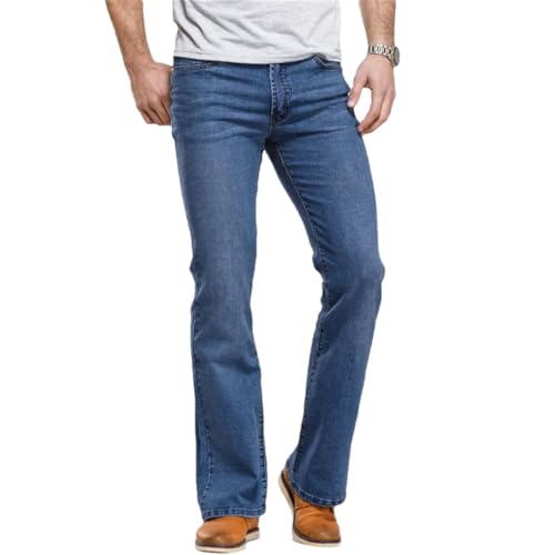 Men’S Slim Fit Bootcut Stretch Denim Pants Zipper Fly Midweight Washed Designer Classic Full Length Trousers