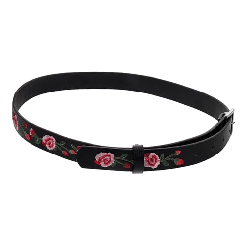 Floral Embroidered Rose Pu Belt with Square Buckle Adjustable Flower Sash for Dresses and Jeans Stylish Waist Belt for Fashionable Outfits