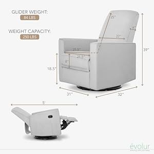 Evolur Raleigh Glider in Grey, Upholstered Plush Seating 360° Swivel Glider Rocking Chair, FSC Certified, Greenguard Gold & JPMA Certified Nursery Glider Recliner Evolur Raleigh Glider in Grey Upholstered Plush Seating 360 Swivel Glider Rocking Chair FSC Certified Greenguard Gold JPMA Certified Nursery Glider Recliner