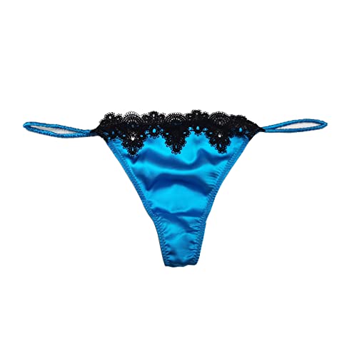 SilRiver Bragas de tanga de encaje de seda para mujer, calzoncillos sexy con espalda en T con satén suave, turquesa, L - XL