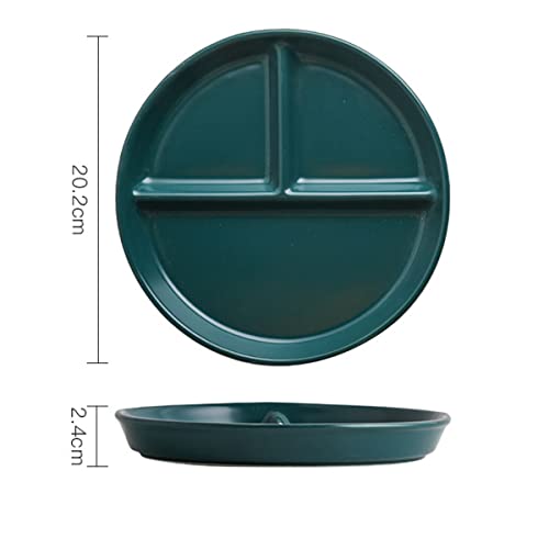 Aiyoo 8 Inch Green Ceramic Divided Dinner Plates For Adults ,2 Pack Porcelain Portion Control Divided Plates ,Reusable 3 Compartment Deep Serving Tray Plate Microwave And Dishwasher Safe #TOP5