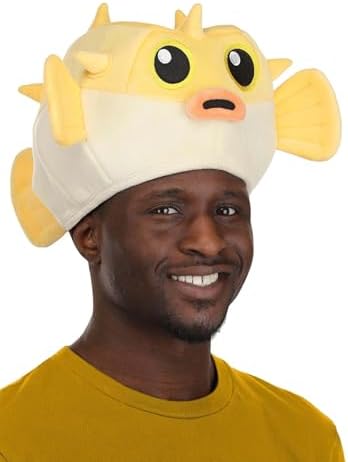 Pufferfish Costume Hat Plush Ocean Sea Creature Spiky Animal Cosplay Accessory for Adults Halloween Party Wear Standard Yellow