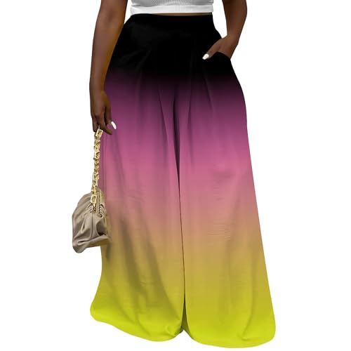 Womens Tie Dye Long Pants Casual High Waist Wide Leg Palazzo Pants Stretchy Trousers with Pocket