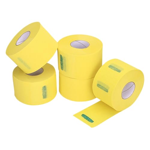 GAROZATION 5 Rollos Papel de Cuello Desechable para Barbería en Color Amarillo, de Papel Crepé, Ajuste Seguro Que Previene Contaminación Cruzada para Uso en Peluquería y Corte