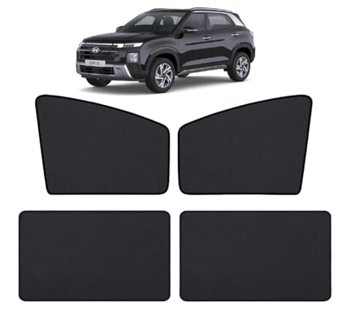 Image of Auto Hub Nylon Car Window Sunshade /Curtains Compatible with Creta (Model- 2024-Till Date) - Pack of 4, Creta Sun Shade, Black