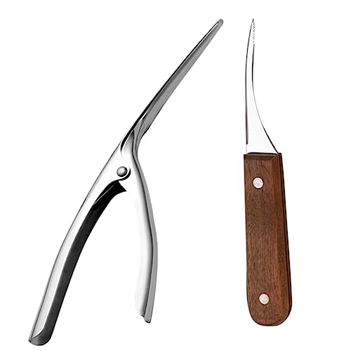 BESTOYARD Sgusciatori di Gamberi e Pulitori Pratici per Gamberetti in Acciaio Resistente alla Ruggine e Noce, Set 2 Pezzi Antiruggine per Cucina Domestica e Regalo