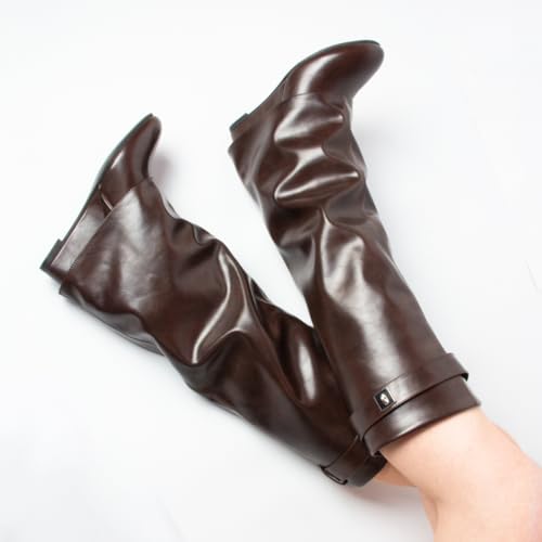 Image of Fold Over Boots Women's Knee High Shark Boots Round Toe Wedge Heel Flat Shoes for Fall Winter Dress Shoes