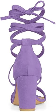 Allegra K Women's Open Toe Lace Up Chunky High Heels Purple Sandals 5.5 M US | Image 2