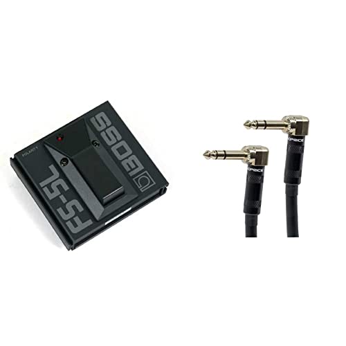 Boss FS-5L Latching Footswitch & Monoprice Premier Series 1/4 Inch (TRS) Guitar Pedal Patch Cable Cord - 8 Inch - Black with Right Angle Connectors