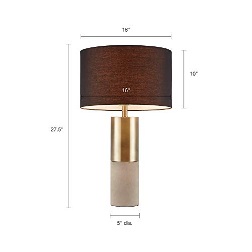 Hampton Hill Fulton Concrete Table Lamp, Bedside Nightstand Bedroom Light, Modern Luxe Metal, Concrete Base, Fabric Drum Shade Accent Furniture Décor, Gold/Grey/Black, 16"Dia X 27.5"H #TOP6