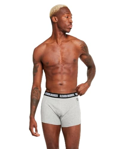 11 Degrees Boxer 3 Pack - Black/White/Grey Marl XS