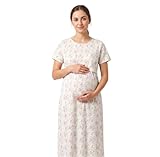 ZENIRA Women's 2026 Spring Summer Maternity Dresses Long Sleeve Maxi Round Neck Casual Nursing Outfit Dress with Pockets. White