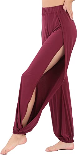Hoerev Pantalones de pierna con abertura suave para mujer Harem Dance Yoga Pilates Pantalones