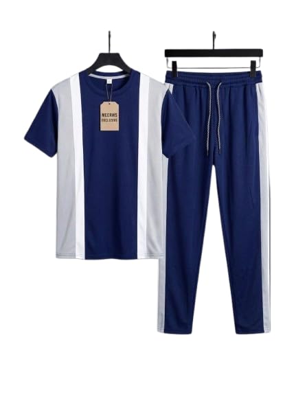 HAMPI Men's Colour Block T-Shirt and Track Pant Co-ord Set, 2-Piece Set (IN, Alpha, L, Regular, Navy Blue)-picture-25