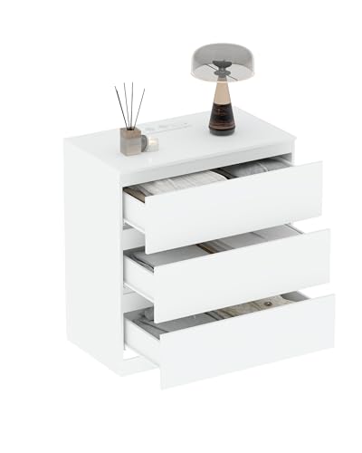 Amveya Cómoda blanca con 3 cajones y enchufes