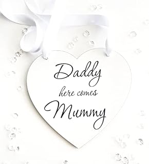 MissyJulia Ltd Daddy Here Comes Mummy Aisle Sign, Personalised Wedding Sign, Auntie, Mummy, Bride, Page Boy Sign, Flower Girl Sign, Wedding Sign for Children