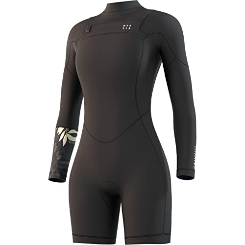 Mystic Watersports - Surf Kitesurf & Windsurfing Womens Dazzled 3/2mm Long Sleeve Shorty Wetsuit - Black - Easy Stretch