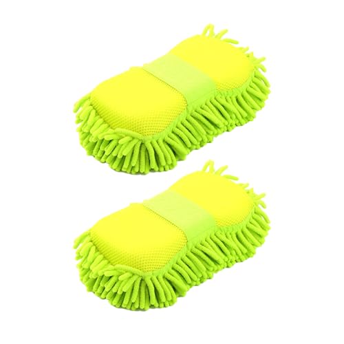 Yidcidu 2PCS Microfiber Car Wash Sponge, Soft Absorbent Chenille Car Wash Sponge, Colorfast Flexible Vehicles Clean Mitts, for Most Cars, Trucks, SUVs (Green)