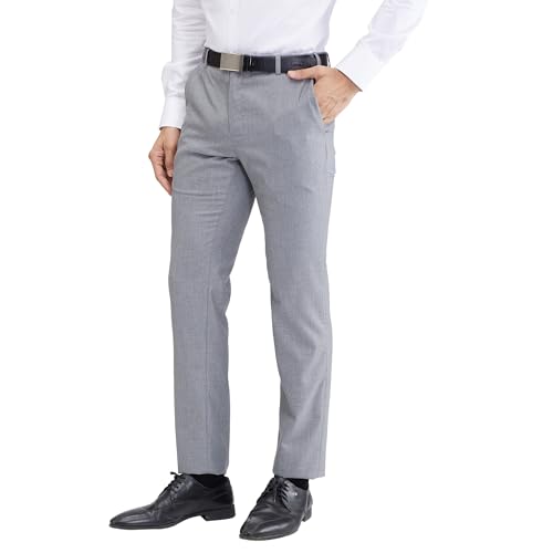 Image of Raymond Men Slim Fit Structure Pattern Polyester Blend Flat Front Formal Trouser