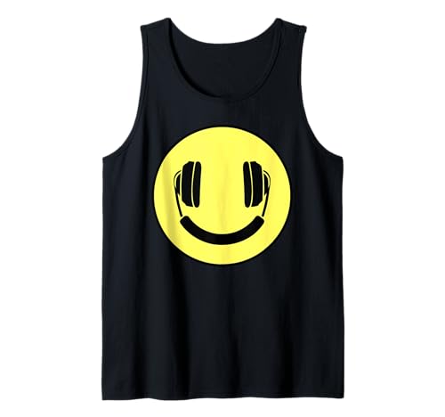 Auriculares Sonrisa Cara Sonriente Feliz Lindo Divertido Música Camiseta sin Mangas
