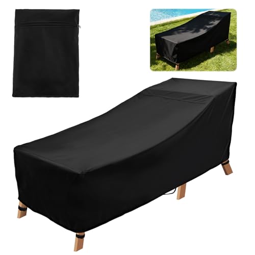 Outdoor Lounge Chair Cover 82x30x31 Inch Waterproof Oxford Cloth Patio Chaise Lounge Cover with Storage Bag Adjustable Fit Furniture Protection Covers for Deck Chair Lawn Sunbed Black