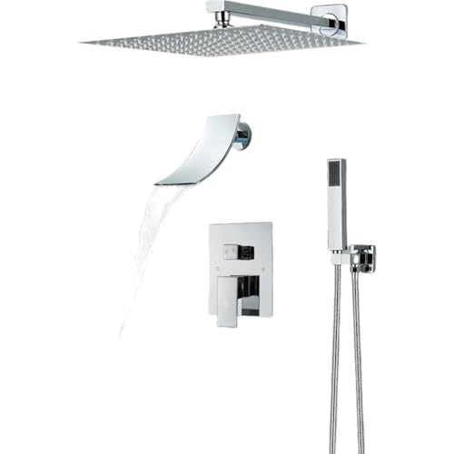 Système de douche chromé encastré avec mitigeur mural complet - 2