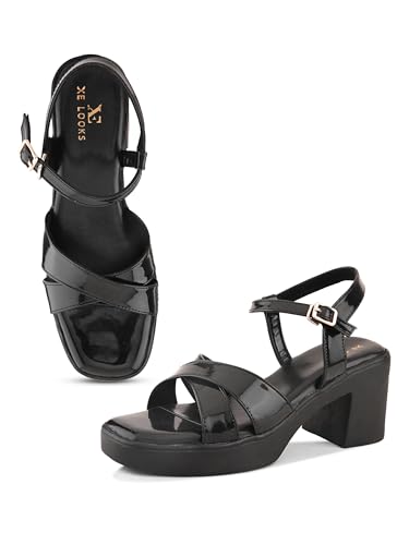 Image of XE Looks Elegant Block Heel Sandals | Front Strap with Intricate Embellishments | Padded Insole for Comfort | Trendy and Lightweight |For Girls