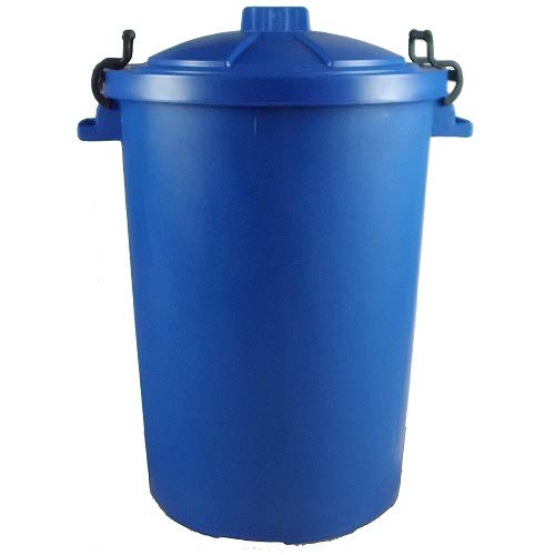 Srendi® Small/Medium/Large Plastic Coloured Bin/Waterfroof/Rodent Proof/Ideal for Outdoor/Animal Feed/Food/Storage/Flour Locking Lid (85L, Blue)