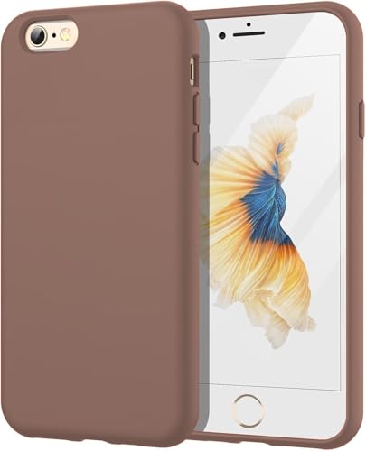 Image of VONZEE Liquid Silicone Case with Microfiber Coushioning Compatible for iPhone 6 Shockproof Slim Back Cover, Gel Rubber Full Body Protection - Brown