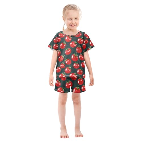 ALAZA Cherry Tomato Black Pajamas Set Short Sleeve Cotton Sleepwear Summer Pjs 2 Piece 5-14Y3