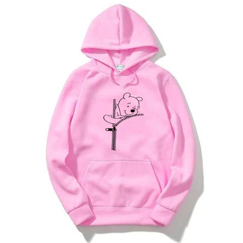 Pink Hoodie with Black Print: Zip Pooh/Hoodie for Men & Women/Warm Hoodie/Unisex Hoodie