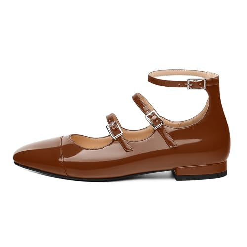 JUSTDANNI Flats for Women Mary Jane Shoes with Round Toe Low Chunky Block Heels Fashion Patent Ankle Strap Pumps for Wedding Party Dating Work2