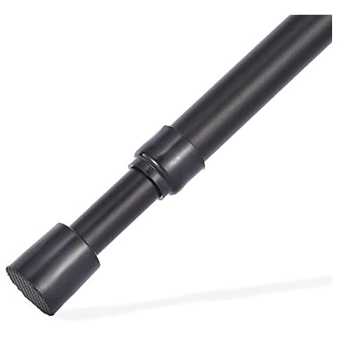 Short Metal Extendable Shower Curtain Tension Rod with No Drilling Required, Telescopic Cupboard Bar Adjustable Pole Rail for Net Sheers Voiles Wardrobe Bookshelf Cabinet, 60-105cm, Matte Black Cover