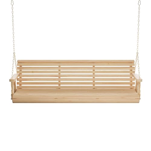 Image of Amish Casual Heavy Duty 700 Lb Capacity Porch Swing (6 Foot, Unfinished) - Wooden Outdoor Roll Back Swing with Hanging Chains - Amish Made in the USA