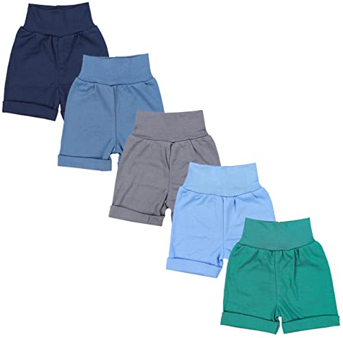 TupTam Unisex Baby Pumphose Sommershorts Baumwolle 5er Pack, Farbe: Gerades Bein/Blau Grau Grün, Größe: 86/92