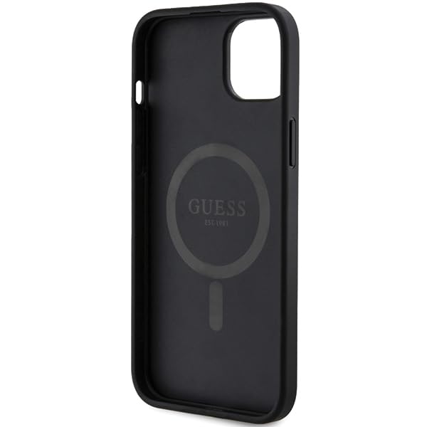 Guess GUHMP15SG4GFRK - Custodia rigida per iPhone 15/14/13 6.1", collezione 4G, con logo in pelle, colore: Nero