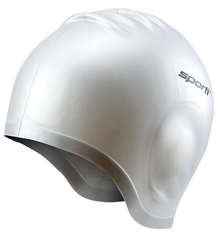 Sporti Silicone Ear Swim Cap - Silver