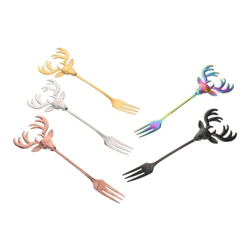 STOBAZA 5pcs Small Appetizer Forks Stainless Steel Deer Head Forks Fruit Forks Dessert Forks Tiny Forks for Appetizers Cake Dessert Salad Appetizer Forks Small Forks