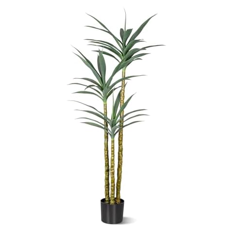 Artificial Agave Plant 5Ft Artificial Tree, Indoor Large Fake Plant 3 Head in Black Plastic Planter, 60in Faux Plants for Indoor or Outdoor Office Decoration Housewarming Green Tree Cover