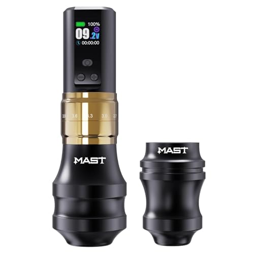 Image of Mast Fold2 Pro Wireless Tattoo Machine, Rotary Tattoo Gun Pen, 2 Grips 40mm & 44mm, Mcore-C1 Powerful Motor, 7 Strokes Length (Gold + Extra Grip)