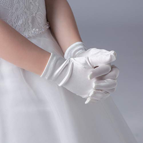 Girls Satin First Communion Gloves Wedding Pageant Gloves with Bow4