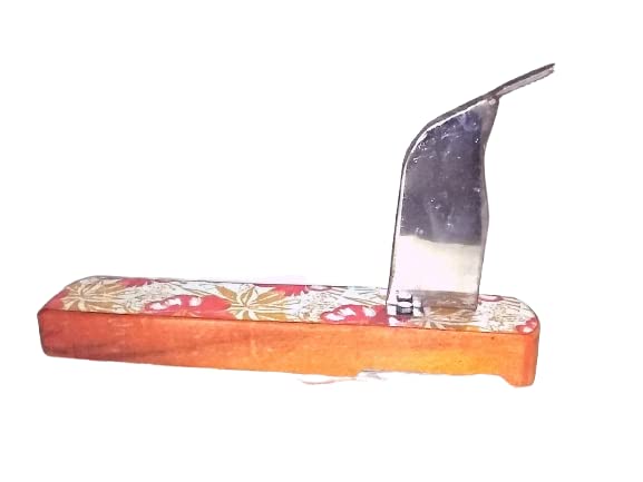 Vegetable Cutter Board with Wood Steel Cutter Kitchen, aruvamanai/vili/Boti/Kathipeeta/Twoinone use Stainless Steel with Wood Board Cutter Tool Pack of 1PCS (14 inch)