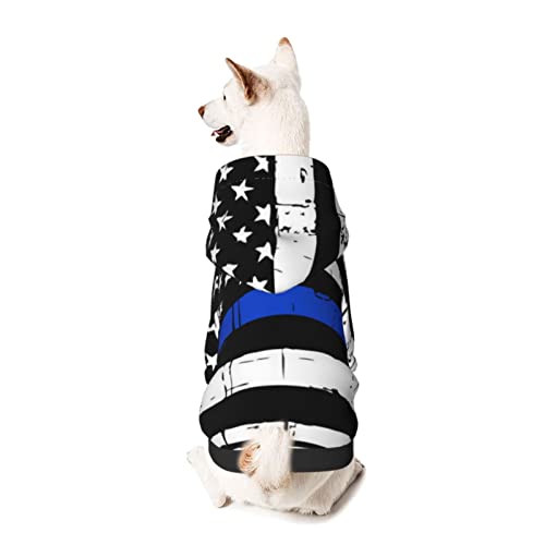 T-Deshirt American Blue line USA Police Stars Flag Pattern Dog Hoodie Pet Clothes Warm Sweaters with Hat for Puppy Small Dogs, Black