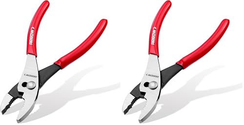 ARROW 8" Slip Joint Pliers, Pliers Tool with Thick Dip-Grip Handle, Strong Grip Jaws, High Carbon Steel, Pliers for Gripping, Loosening Nuts and Bolts, Cutting Steel Wire (Pack of 2)