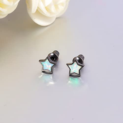 Cinily Star Opal Stud Earrings For Women Girl Men Black Gold Plated Hypoallergenic Small Stud Earrings Fire Opal Jewelry For Sensitive Ears #TOP4