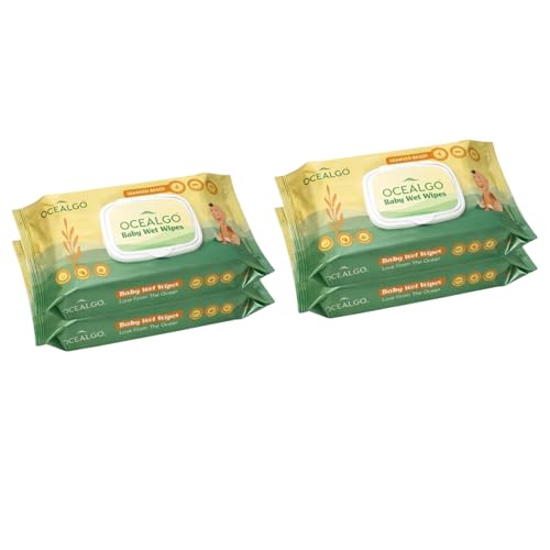 Image of Seaweed Baby Wipes (4pk) | 99% Pure Water, Aloe Vera & Vitamin E | Gentle for Face & Body | Hydrating, Alcohol-Free & Dermatologically Tested | Extra Smooth Design for Newborn Skin | 72 wipes