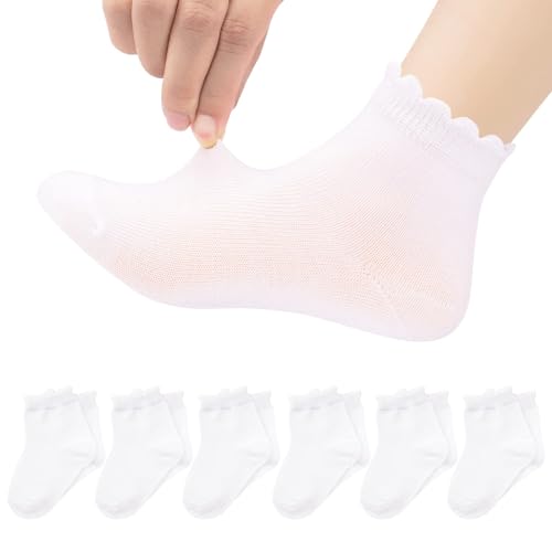 Looching 6 Pack Toddler Baby Girls Boys No Show Ankle Socks Cotton White Thin Low Cut Dress Socks Kids 3-5Years