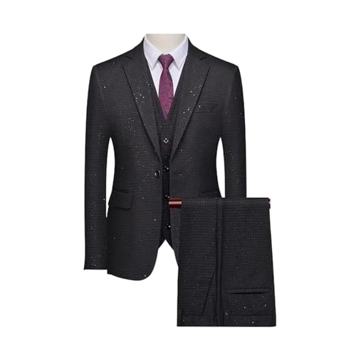 Men Pink Korean Single Breasted 3-Piece Jacket Pants Vest Coffee Slim Fit Suit
